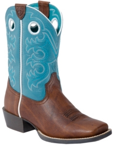 Ariat® Youth Crossfire - Brown Oiled Rowdy w/Turq Top Cowboy Boot