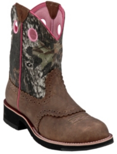 Ariat® Ladies Distressed Brown w/ Mossy Oak Camo Top Cowgirl Fatbaby Western Boot