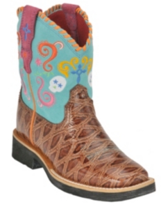 XEMAriat® Youth Brown Waxy Anteater Print w/Turq Top Showbaby Square Toe Western Boots