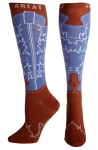 Ariat® Women's Baby Blue and Brown Western Boot Knee High Socks