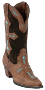 Ariat® Heavenly™ Ladies Brown w/ Turquoise Inlayed Cross Snip Toe Western Boots
