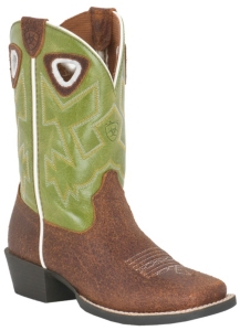 Ariat® Charger™ Youth Cognac Brown w/ Raptor Green Top Square Toe Western Boots