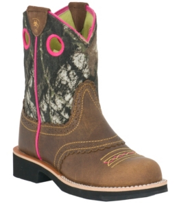 Ariat® Fatbaby™ Youth Roughed Brown Mossy Oak Camo Pink Stitch Western Boots