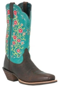 Ariat® Uptown™ Ladies Chocolate Brown Aqua Floral Top Punchy Square Toe Western Boot