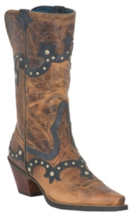 Ariat® Rogue™ Ladies Distressed Brown w/ Ostrich Print Studded Snip Toe Western Boot