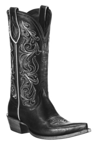 Ariat® Palacio™ Ladies Black w/ Ornate White Embroidery Pointed Toe Western Boot