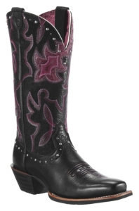 Ariat® Runaway™ Ladies Black Deertan w/Purple Fig Overlay & Studs Square Toe Boots