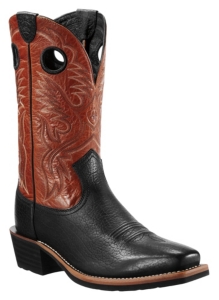 Ariat® Heritage Roughstock™ Men's Black Bull w/Orange Top Square Toe Western Boots