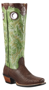 Ariat® Brushrider™ Mens Brown Bull w/ Green Glaze Top Double Welt Punchy Square Toe Buckaroo Boots