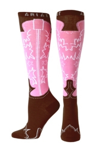 Ariat® Women's Pink and Brown Western Boot Knee High Socks
