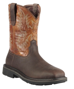 Ariat® Sierra™ Men's Dark Brown w/ Pecan Wide Square Steel Toe Pull On Western Work Boots