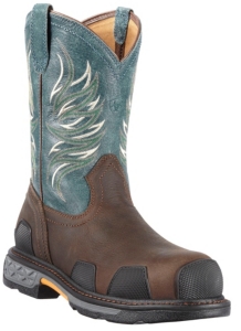 Ariat® Overdrive™ Men's Dark Brown w/ Blue Ice Composite Square Toe Western Work Boots
