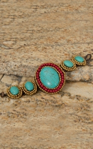 Pannee® Turquoise Stone w/ Red & Gold Beads Bracelet