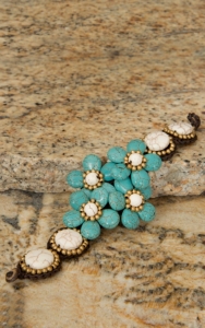 Pannee® Turquoise & White Howlite Stones Flower & Gold Beads Bracelet