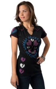 Affliction® Women's American Customs AC Cupid Black with Pink and Blue Heart Arrows Short Sleeve Tee