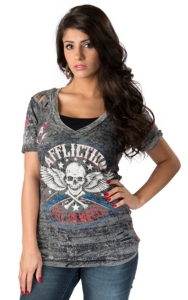 Affliction® Women's Grey Heroic Reversible V-Neck Short Sleeve Tee