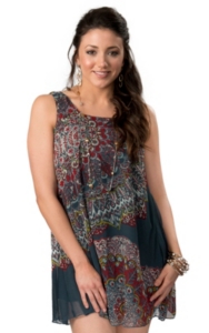 Angie® Women's Blue with Red and Yellow Medallion Print Tie Back Sleeveless Tank Chiffon Dress