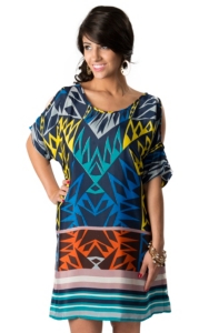 Angie® Women's Navy Blue with Multi-Colored Geo Print Cold Shoulder 3/4 Sleeve Dress