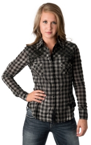 Rock & Roll Cowgirl® Women's Black Check w/ Embroidery Long Sleeve Western Shirt