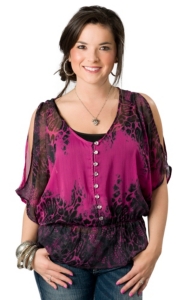 Rock & Roll Cowgirl® Women's Hot Pink and Black Animal Print Open Shoulders Short Sleeve Fashion Top