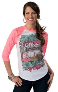 Rebel Rose® Women's White High Class Trailer Trash with Pink 3/4 Sleeves Baseball Tee