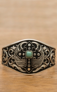 Montana Silversmiths® Silver with Black Winged Cross and Turquoise Cuff Bracelet