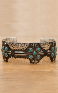 Montana Silversmiths® Silver Hammered with Cross and Turquoise Cuff Bracelet