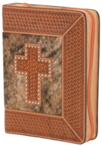 3-D Belt Company® Tooled Brindle Cross Leather Bible Cover