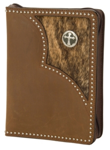 3-D Belt Company® Brown Studded Brindle Cross Leather Bible Cover