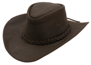 Cavender's® Chocolate Brown Leather w/ Braided Band Aussie Hat