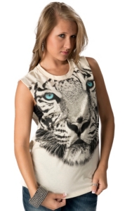 Vintage Havana® Women's Ivory Tiger Print Cutout Tank