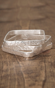 West & Co® Silver Hammered 3 Piece Square Bangle Bracelet Set