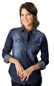 Cello® Women's Dark Denim Button Down Long Sleeve Fashion Top