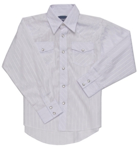 Wrangler® Boys White with Diamond Vertical Stripes Long Sleeve Western Shirt
