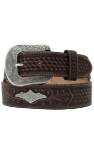 Justin® Mens Silver Wings Dark Brown Embossed Western Belt C12408