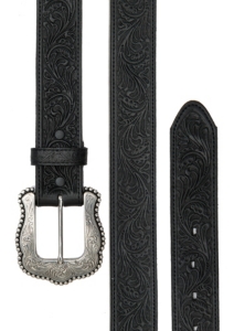 Tony Lama® Women's Black Layla Tooled Leather Western Belt C50733