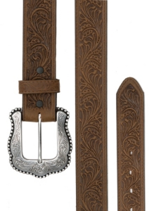 Tony Lama® Women's Bark Brown Layla Tooled Leather Western Belt C50739