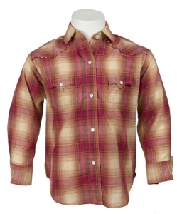 Panhandle Slim® Girl's Hot Pink & Tan Plaid Long Sleeve Western Shirt