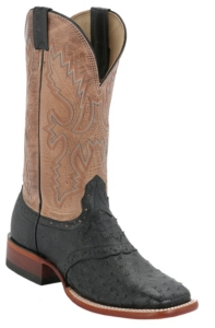 Cavender's® Men's Black Full Quill Ostrich w/ Bone Tan Top Saddle Vamp Double Welt Square Toe Exotic Western Boots