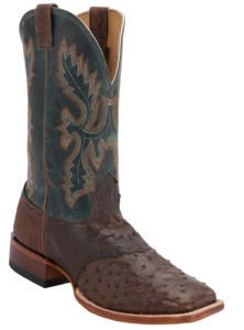 Cavender's® Men's Kango Tobacco Rustic Full Quill Ostrich w/Teal Top Saddle Vamp Double Welt Square Toe Exotic Western Boots