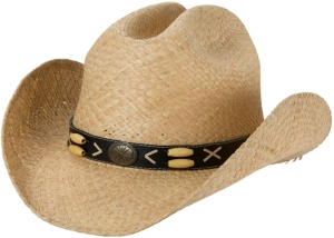 Cavenders® Natural Raffia Cattleman Crown w/ Beaded Band Straw Cowboy Hat
