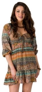 Fashion Fuse® Orange and Turquoise Long Sleeve Peasant Style Dress