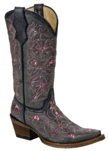 Corral Boot Company® Kid's Distressed Black Camelinas Pink Emb Snip Toe Western Boot