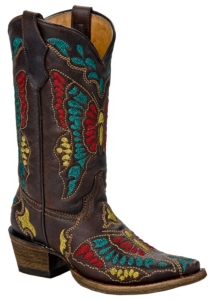Corral Boot Company® Kids Dark Brown Multi-Color Butterfly Snip Toe Western Boots