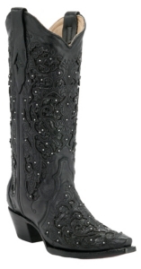 Corral® Ladies Black w/ Cobra Lazor Inlay & Crystals Snip Toe Western Boots