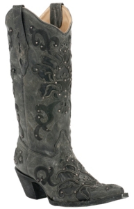 Corral® Ladies Antiqued Grey / Black w/ Black Inlay & Studs Pointed Toe Western Boots