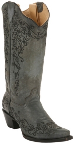 Corral® Ladies Distressed Black w/ Intricate Midnight Embroidery Snip Toe Western Boots