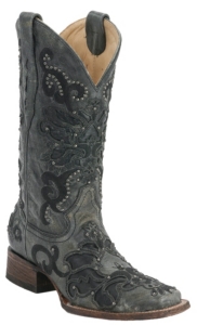 Corral® Ladies Black Crater Overlay with Studs Square Toe Western Boots