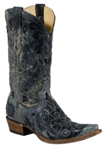 Corral® Men's Distressed Black with Black Caiman Inlay Snip Toe Western Boots