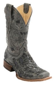 Corral® Men's Distressed Black w/ Black Caiman Inlay Square Toe Western Boots